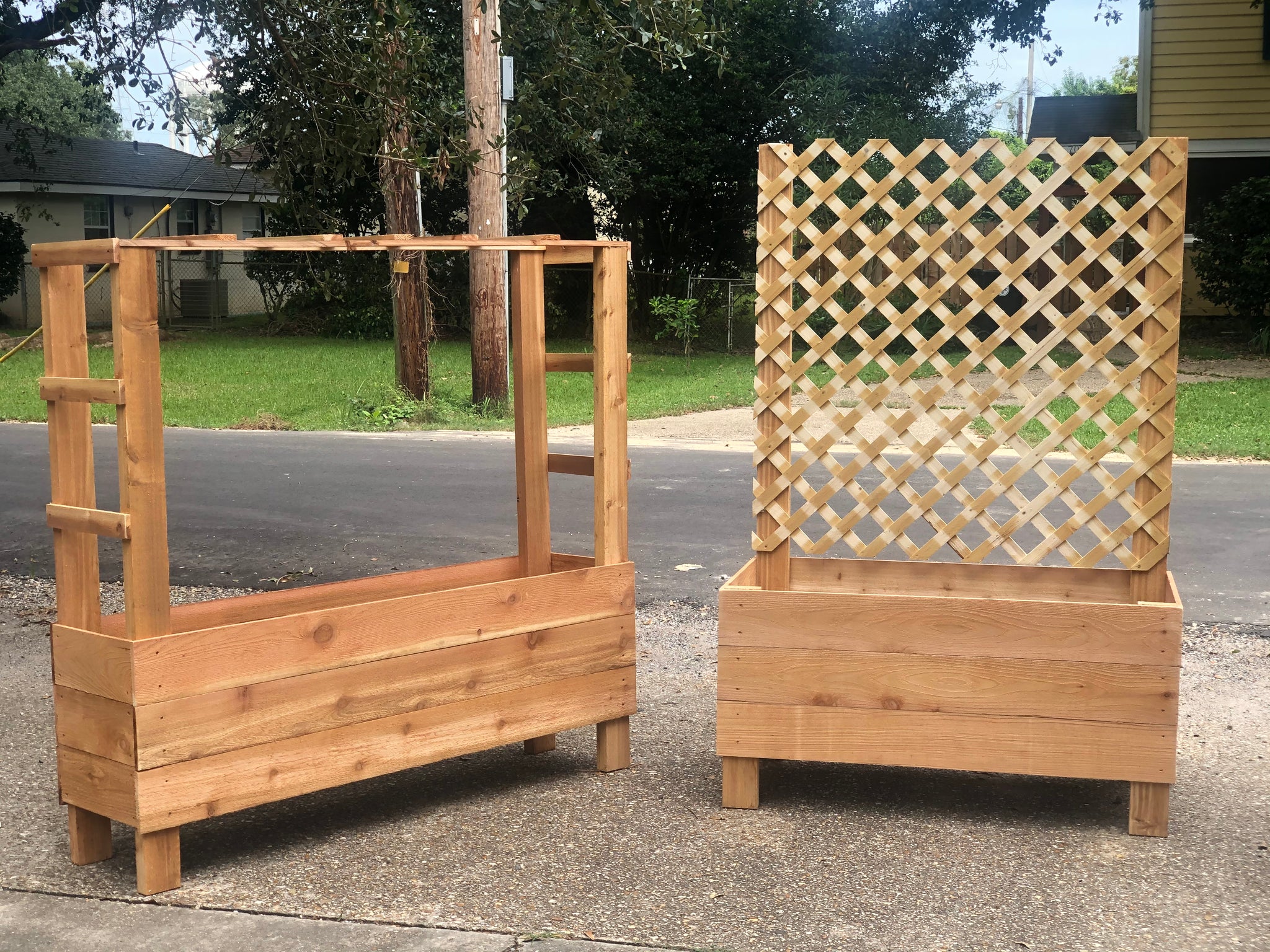 tall wooden planters with trellis Cedar Raised Planters with Ladder Trellis – Crazy Plant Bae